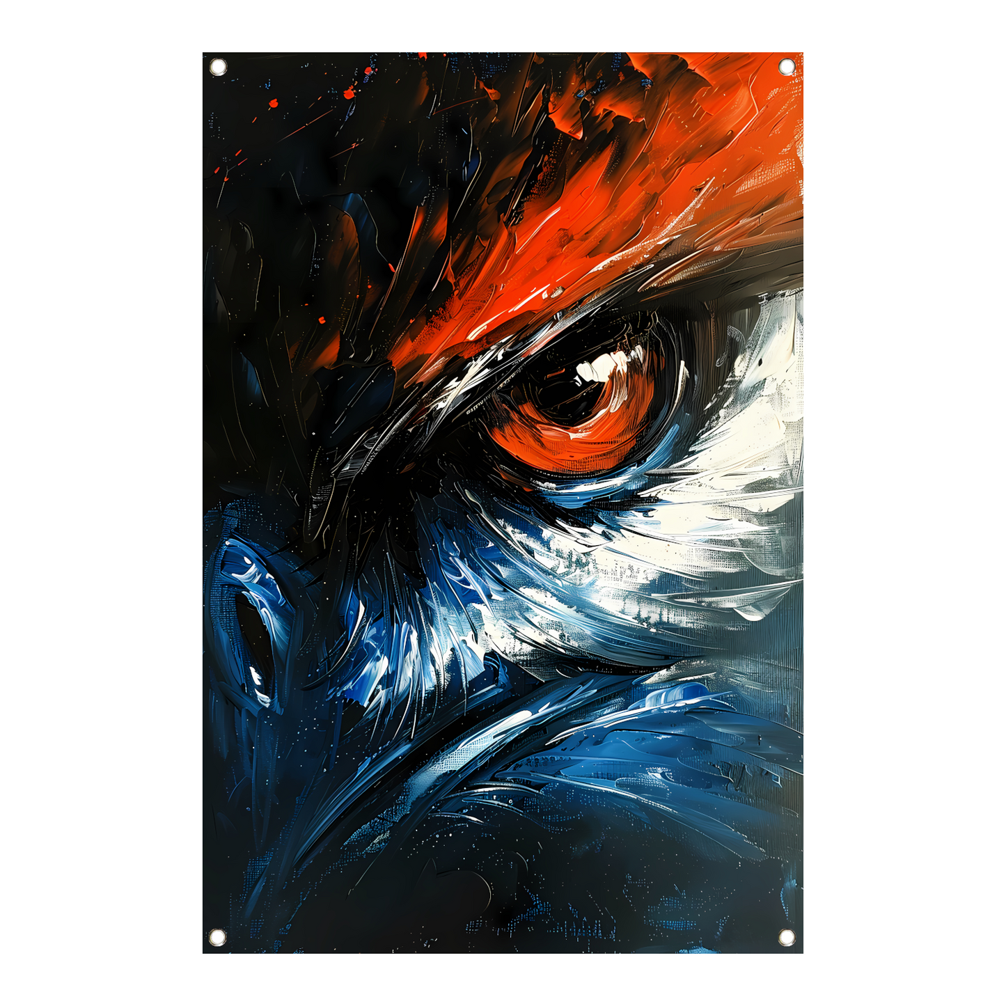 Abstract schilderij van vogel met intens oog tuinposter