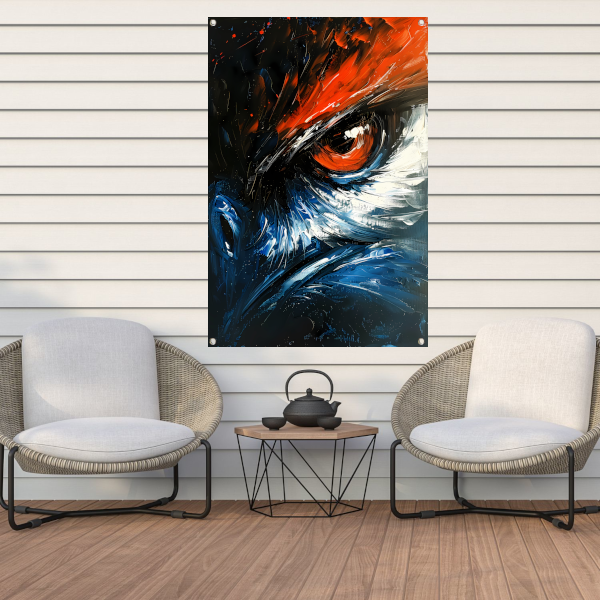 Abstract schilderij van vogel met intens oog tuinposter