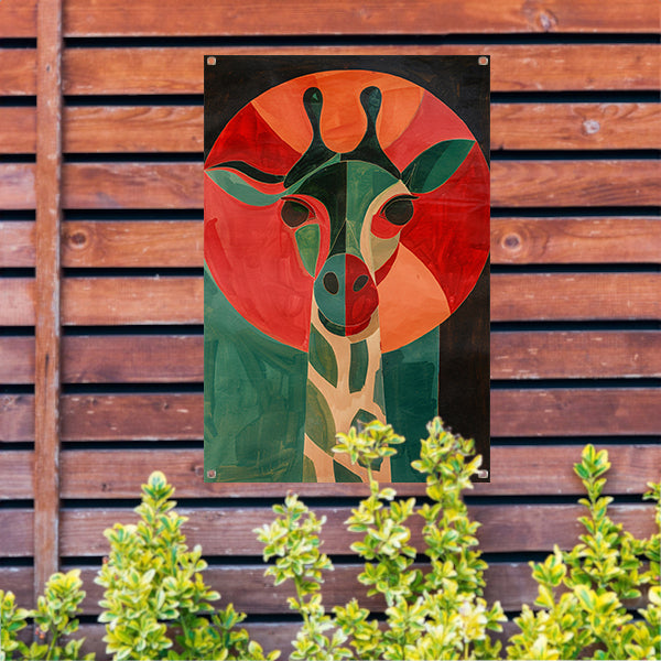 Abstracte giraffe in kleurrijke geometrische vormen tuinposter