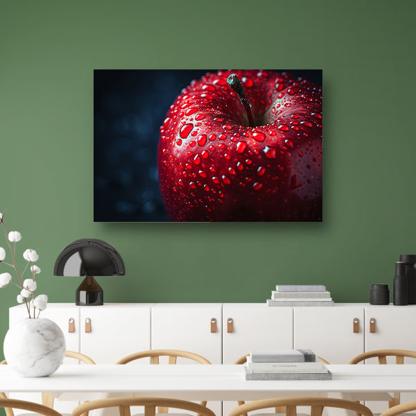 Rode appel bedekt met frisse dauw poster