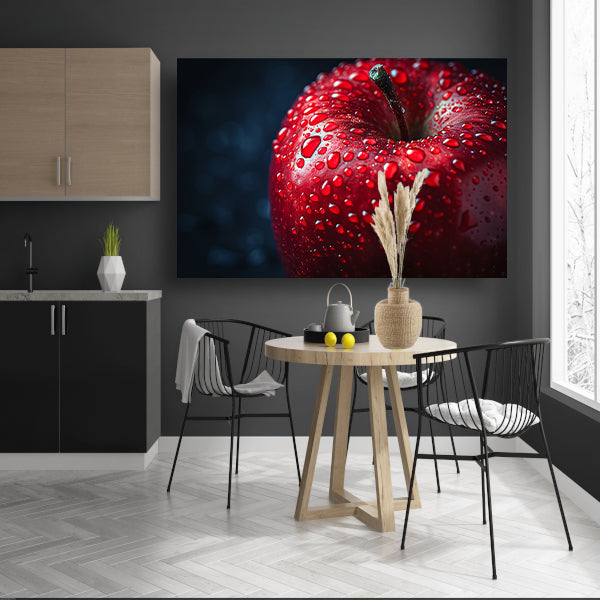 Rode appel bedekt met frisse dauw poster