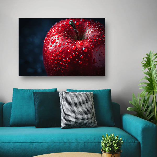 Rode appel bedekt met frisse dauw canvas