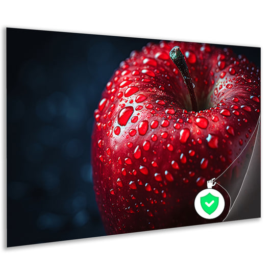 Rode appel bedekt met frisse dauw poster