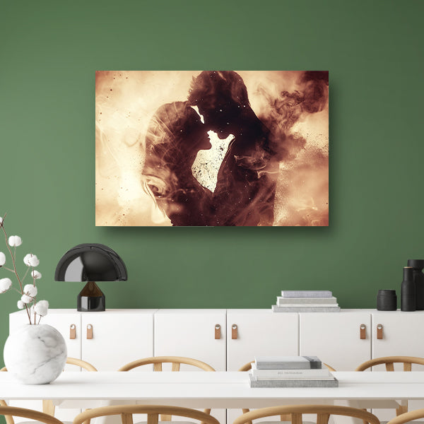 Eeuwige omhelzing in sepia tonen canvas met baklijst