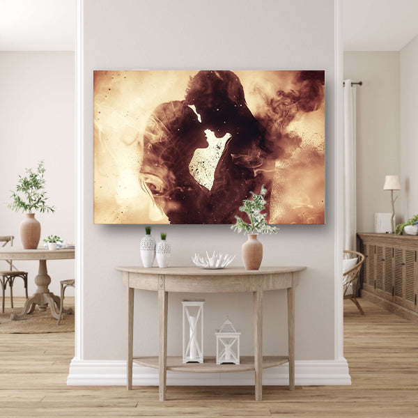 Eeuwige omhelzing in sepia tonen canvas met baklijst