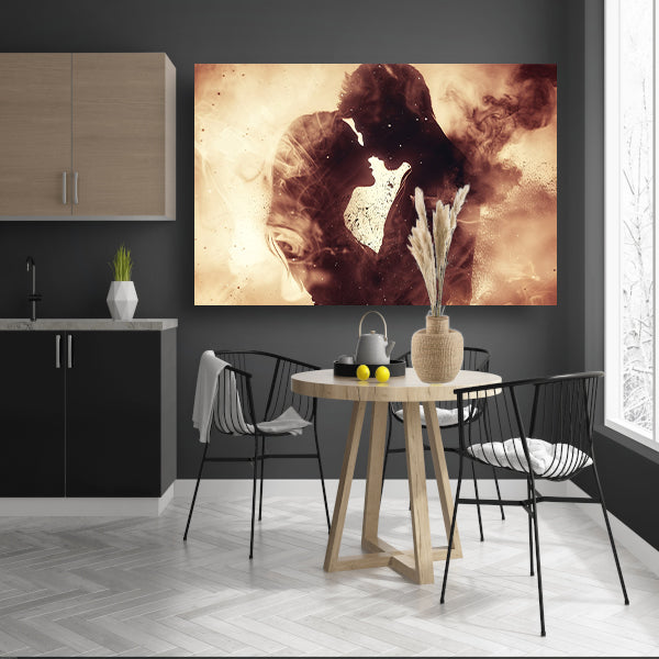 Eeuwige omhelzing in sepia tonen canvas met baklijst
