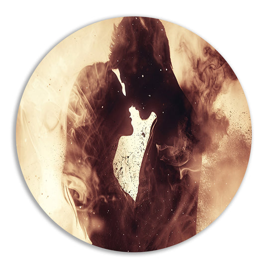 Eeuwige omhelzing in sepia tonen aluminium muurcirkel