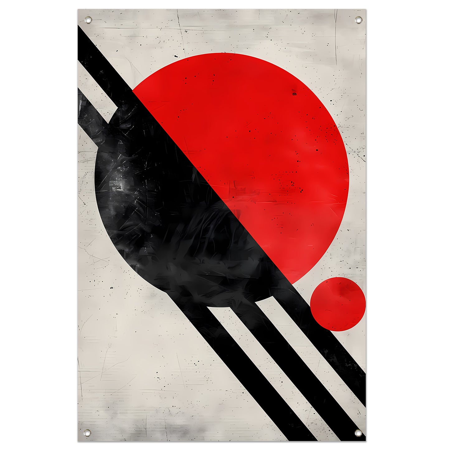Abstract schilderij met rode cirkel en zwarte lijnen. tuinposter