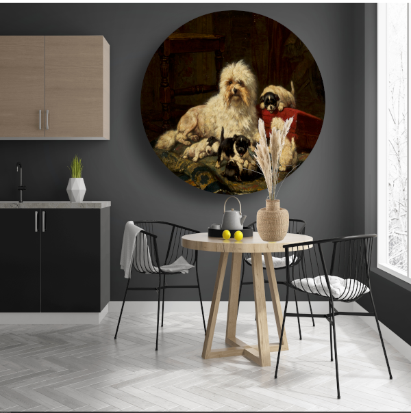 Hond met vijf puppies - Henriëtte Ronner-Knip forex muurcirkel