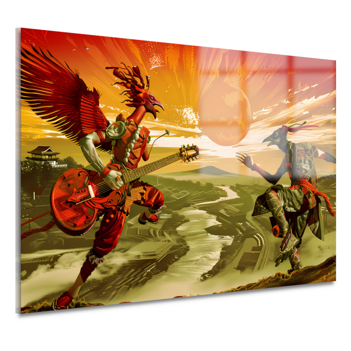 Surrealistische vogel met gitaar acrylglas