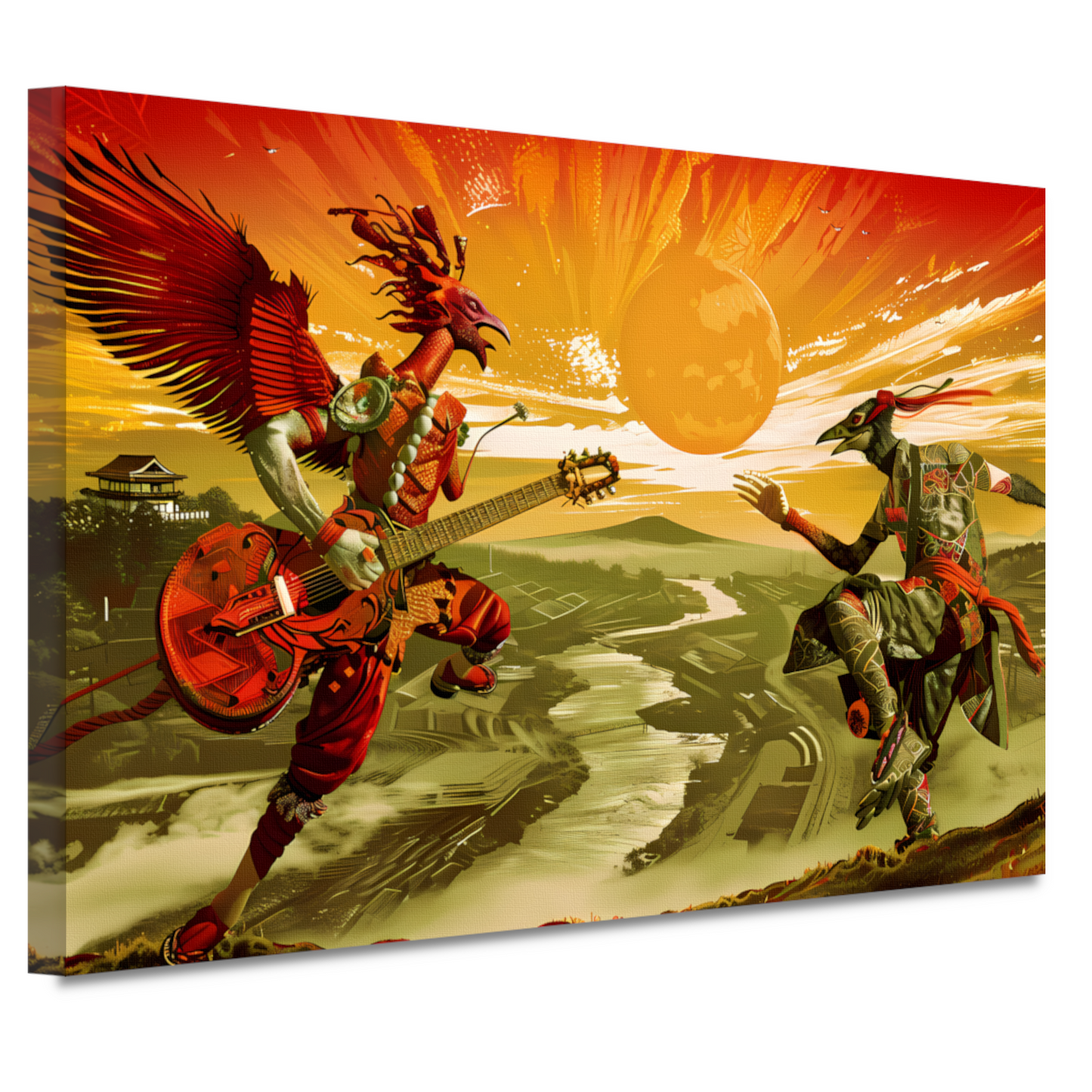 Surrealistische vogel met gitaar canvas