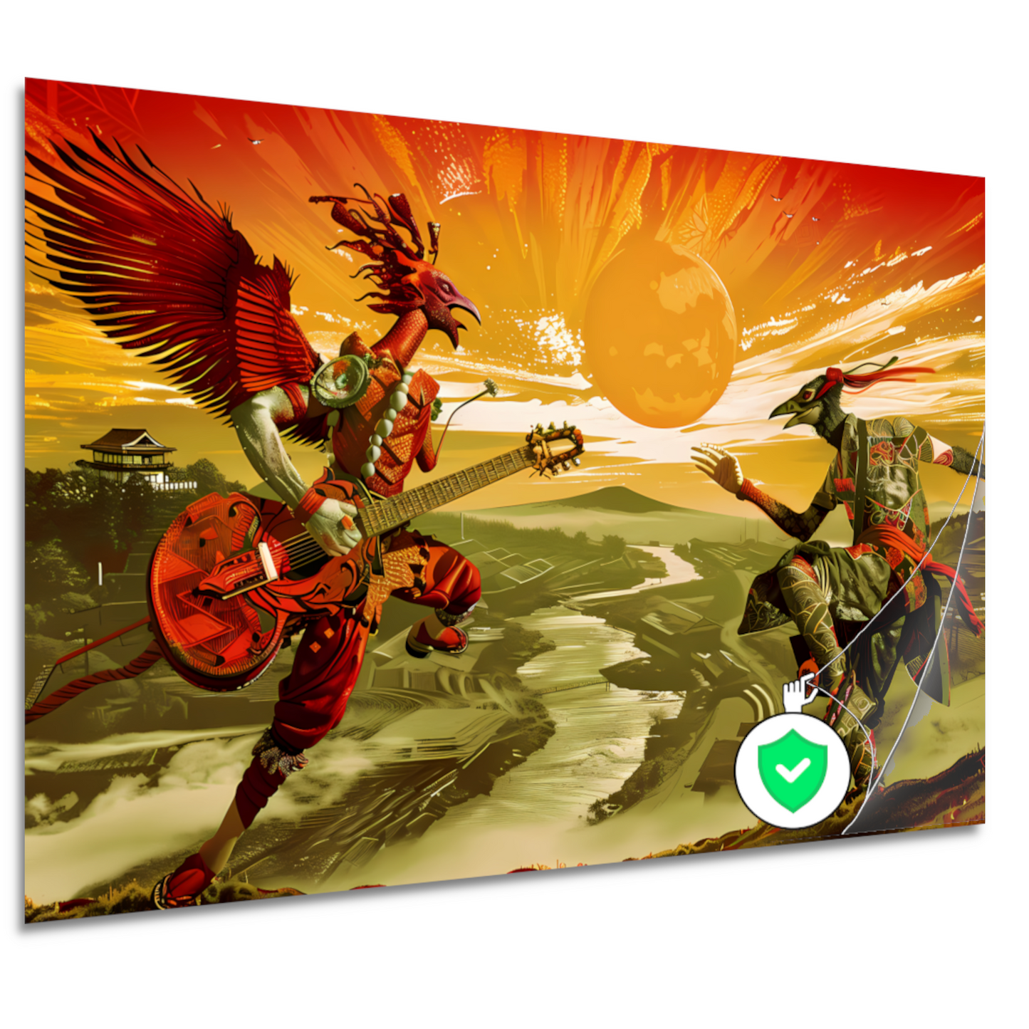 Surrealistische vogel met gitaar poster