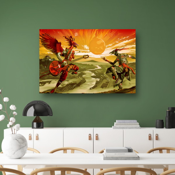 Surrealistische vogel met gitaar canvas met baklijst