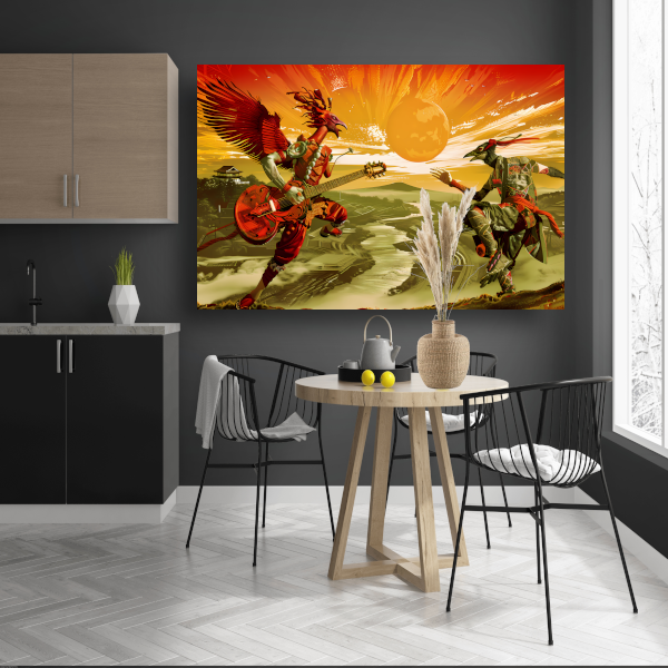 Surrealistische vogel met gitaar poster