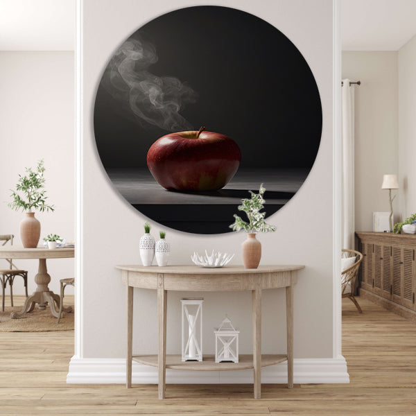 Appel en Rook - Minimalistisch Stilleven aluminium muurcirkel