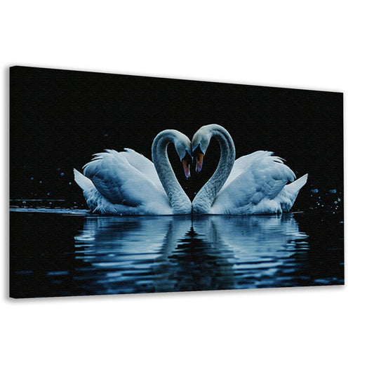 Twee zwanen in hartvorm op water canvas