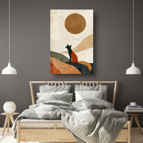 Gestileerde Vos tegen Abstracte Achtergrond in Sepia poster