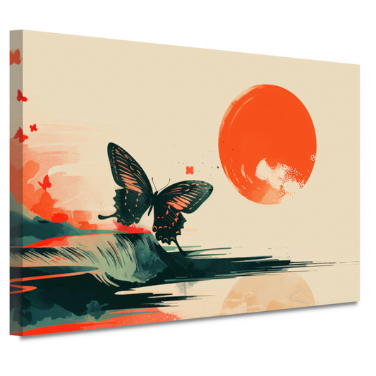 Rustende Vlinder in Oranje Zonsondergang canvas