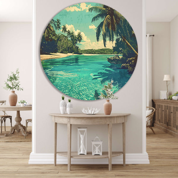 Tropisch strand met palmbomen en helder water forex muurcirkel