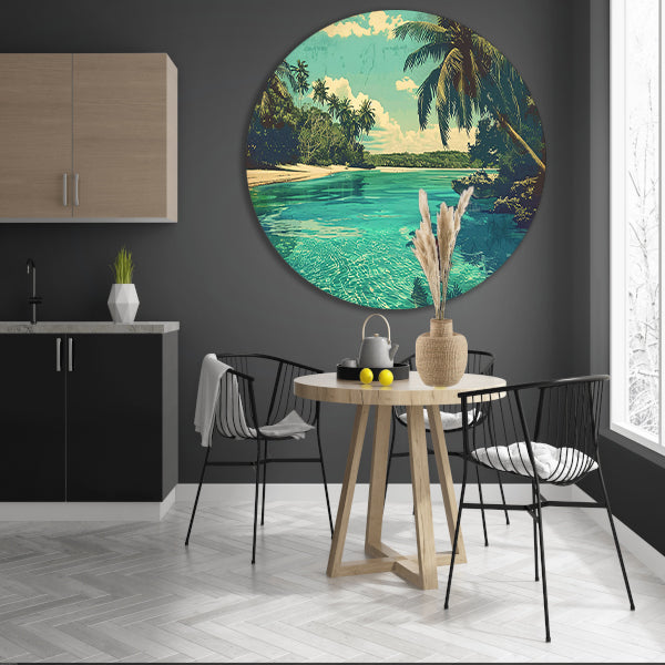 Tropisch strand met palmbomen en helder water forex muurcirkel