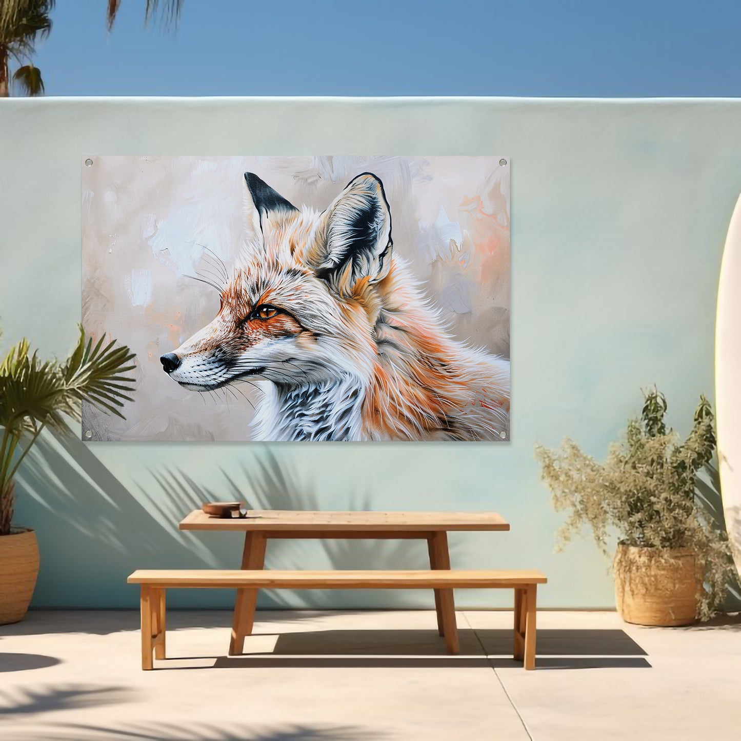 Gedetailleerd realistisch schilderij van een vos tuinposter