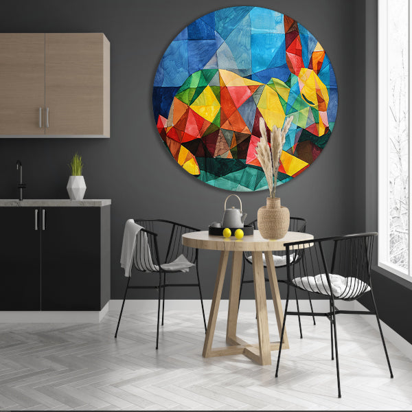 Abstract kleurrijk konijn in kubistische stijl aluminium muurcirkel