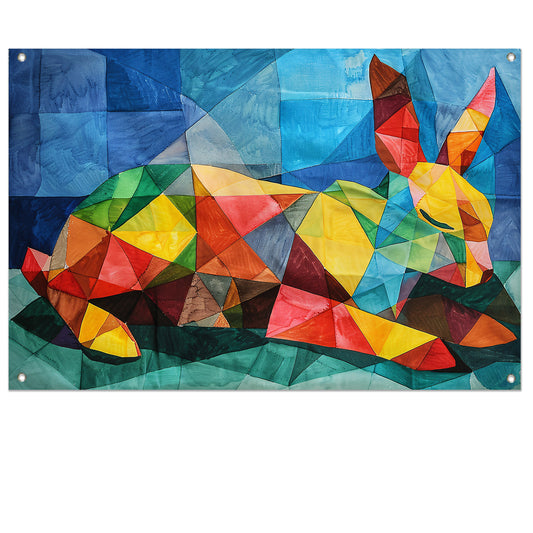 Abstract kleurrijk konijn in kubistische stijl tuinposter