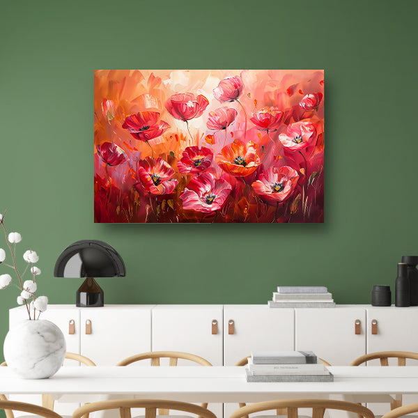Expressieve abstracte bloemen in kleurrijk veld canvas met baklijst