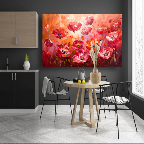 Expressieve abstracte bloemen in kleurrijk veld canvas met baklijst