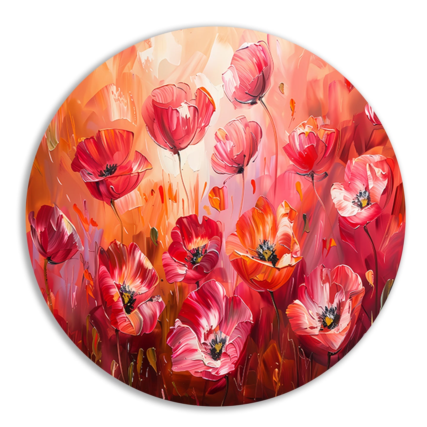 Expressieve abstracte bloemen in kleurrijk veld aluminium muurcirkel