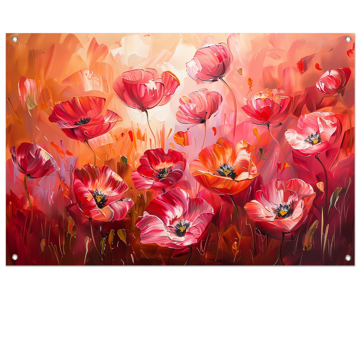 Expressieve abstracte bloemen in kleurrijk veld tuinposter