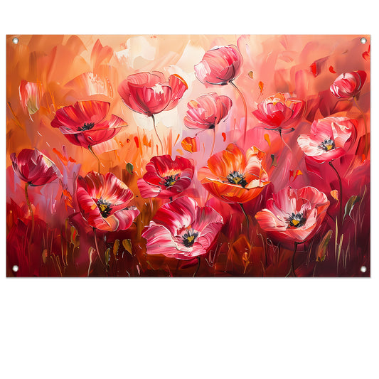 Expressieve abstracte bloemen in kleurrijk veld tuinposter