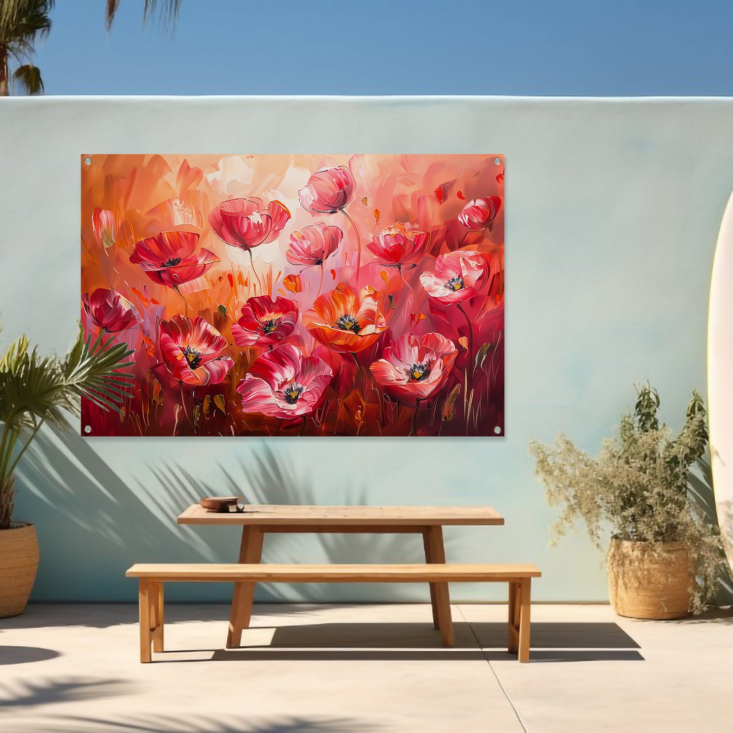 Expressieve abstracte bloemen in kleurrijk veld tuinposter