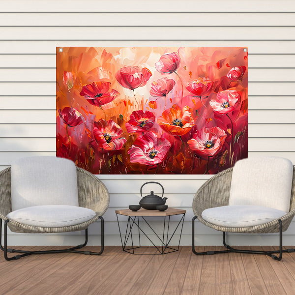 Expressieve abstracte bloemen in kleurrijk veld tuinposter