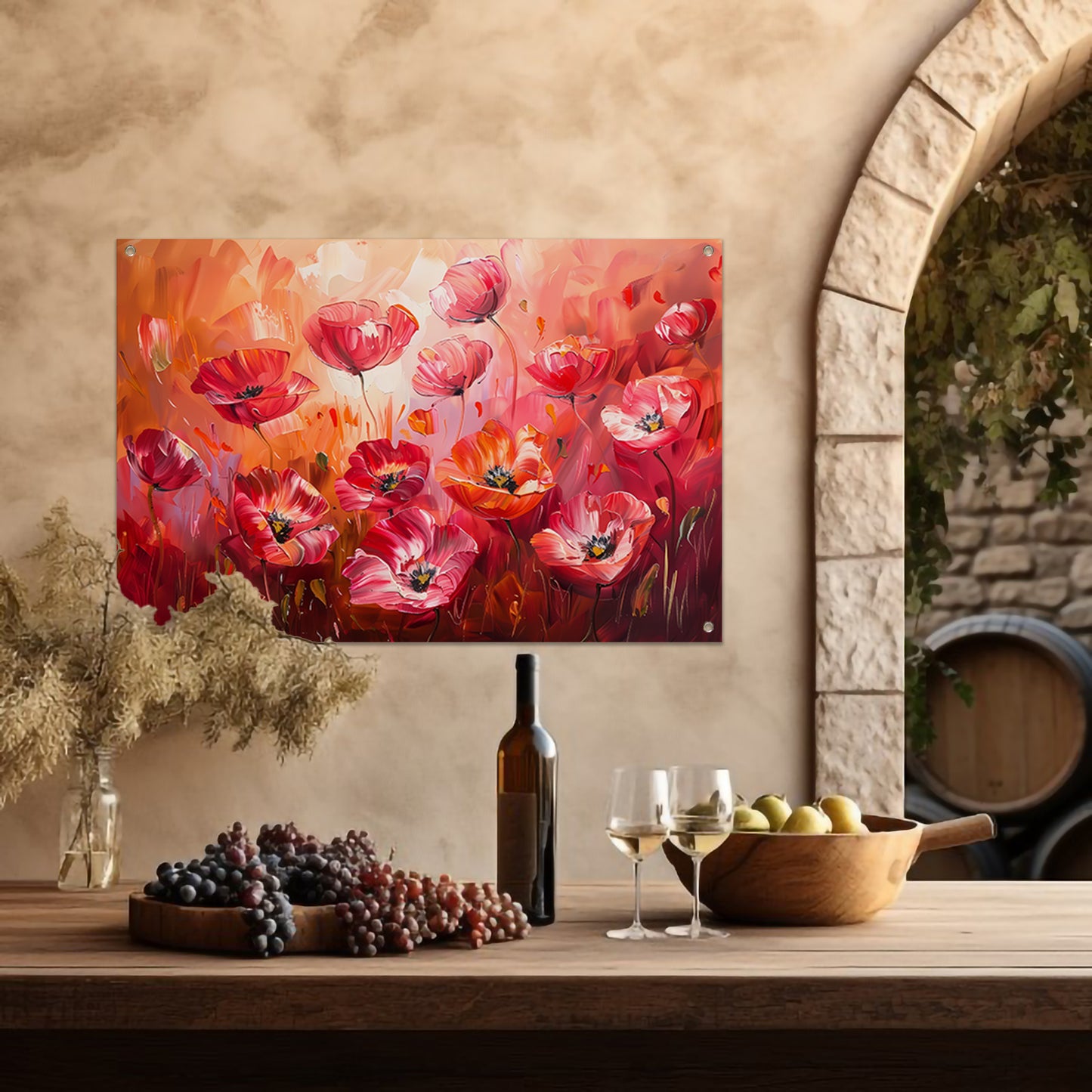 Expressieve abstracte bloemen in kleurrijk veld tuinposter