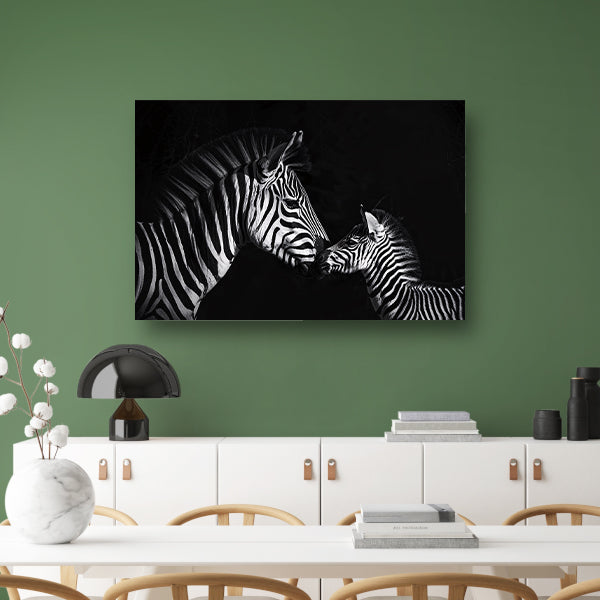 Zebra en jong in zwart-wit foto poster