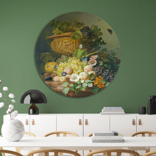 Stilleven met bloemen en vruchten - Eelke Jelles Eelkema aluminium muurcirkel