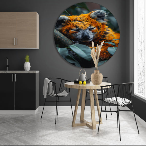Oranje koala slaapt vredig in boom aluminium muurcirkel