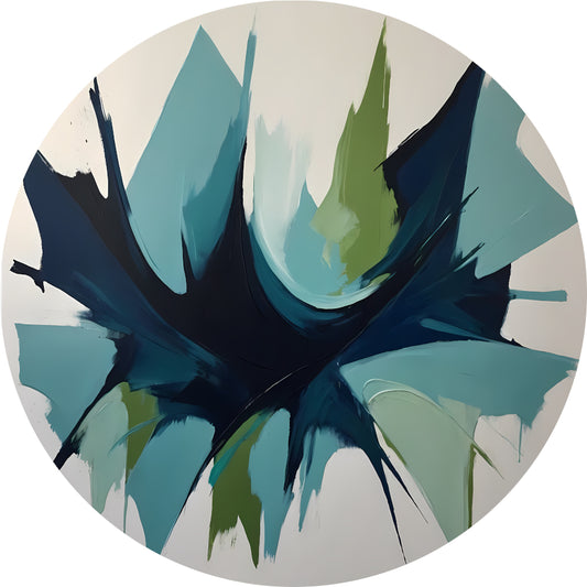 Dynamic Abstract Symphony in Blue and Green aluminium muurcirkel