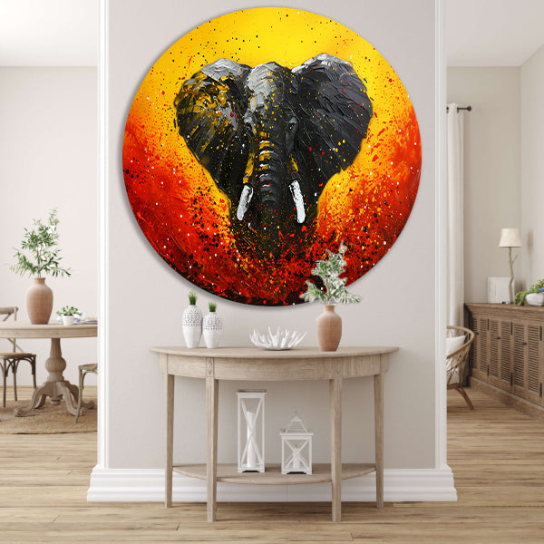 Abstracte olifant in dynamische kleuren schilderij forex muurcirkel