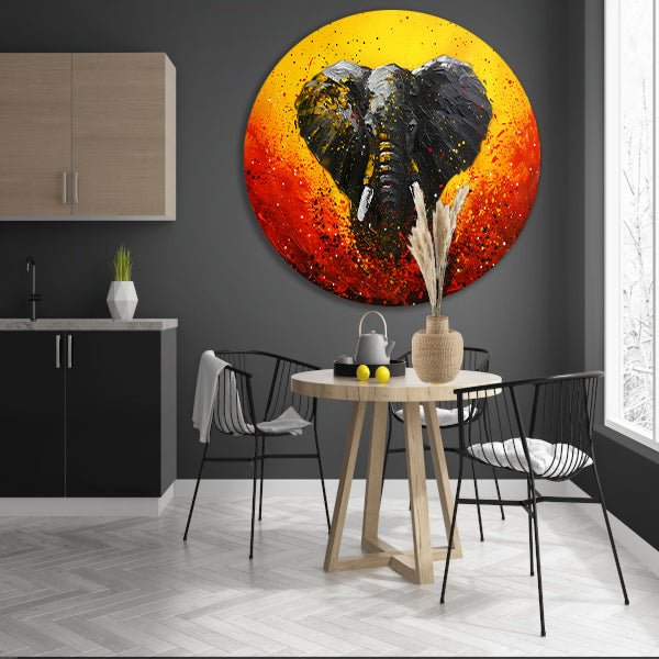 Abstracte olifant in dynamische kleuren schilderij forex muurcirkel