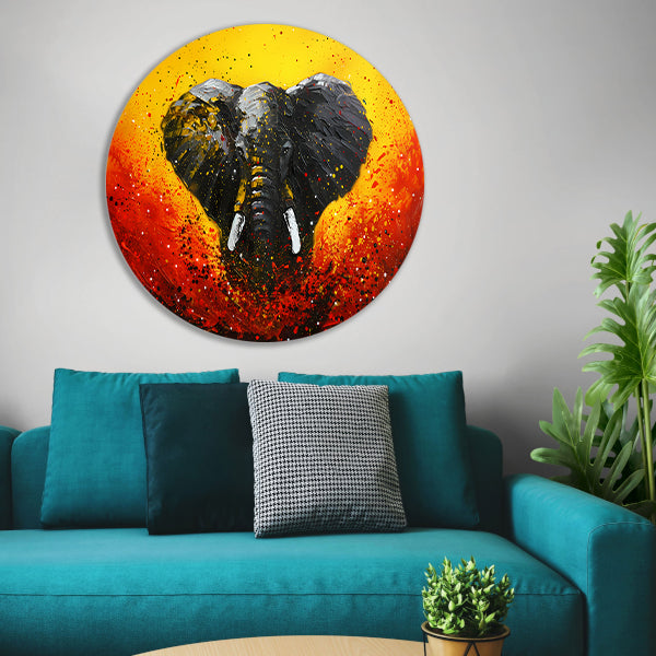 Abstracte olifant in dynamische kleuren schilderij forex muurcirkel