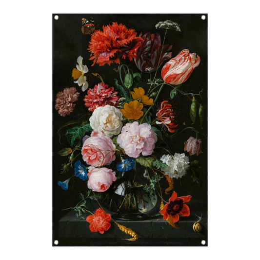 Stilleven met bloemen in een glazen vaas - Jan Davidsz. de Heem tuinposter