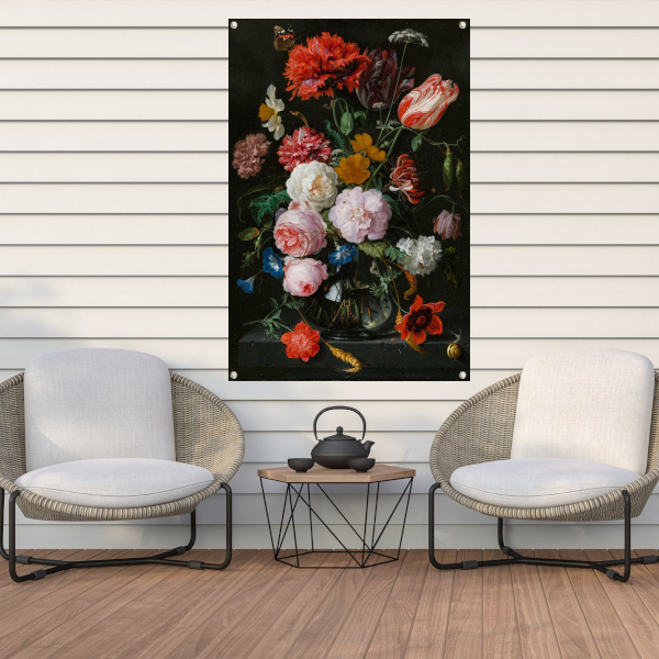 Stilleven met bloemen in een glazen vaas - Jan Davidsz. de Heem tuinposter