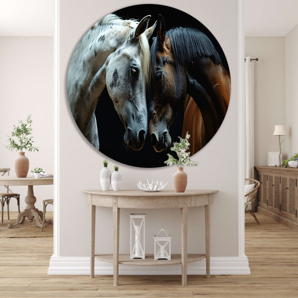 Twee paarden in een donkere omgeving forex muurcirkel