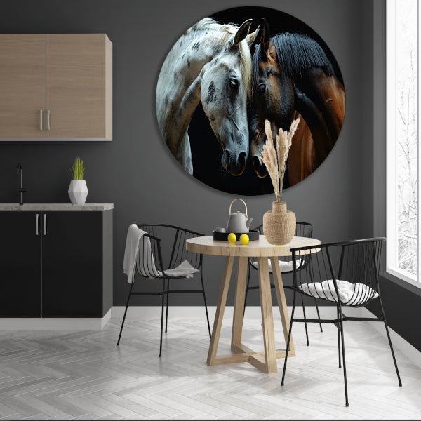 Twee paarden in een donkere omgeving forex muurcirkel