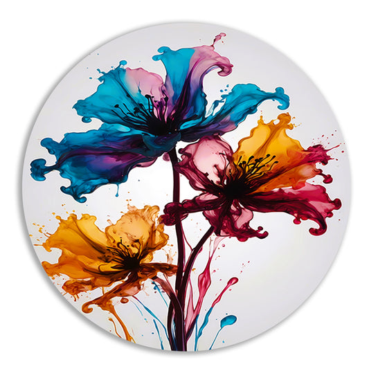 Kleurrijke Abstracte Vloeibare Bloemenexplosie aluminium muurcirkel