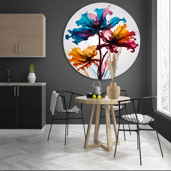 Kleurrijke Abstracte Vloeibare Bloemenexplosie aluminium muurcirkel