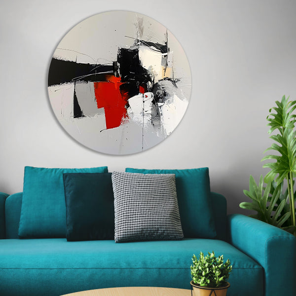 Abstracte skyline met dynamische vormen en kleuren aluminium muurcirkel