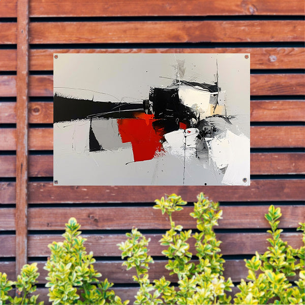 Abstracte skyline met dynamische vormen en kleuren tuinposter